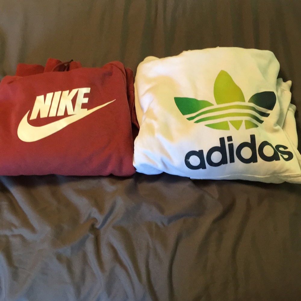 Bundle of 2 hoodie sweatshirts.  Nike and Adidas size large